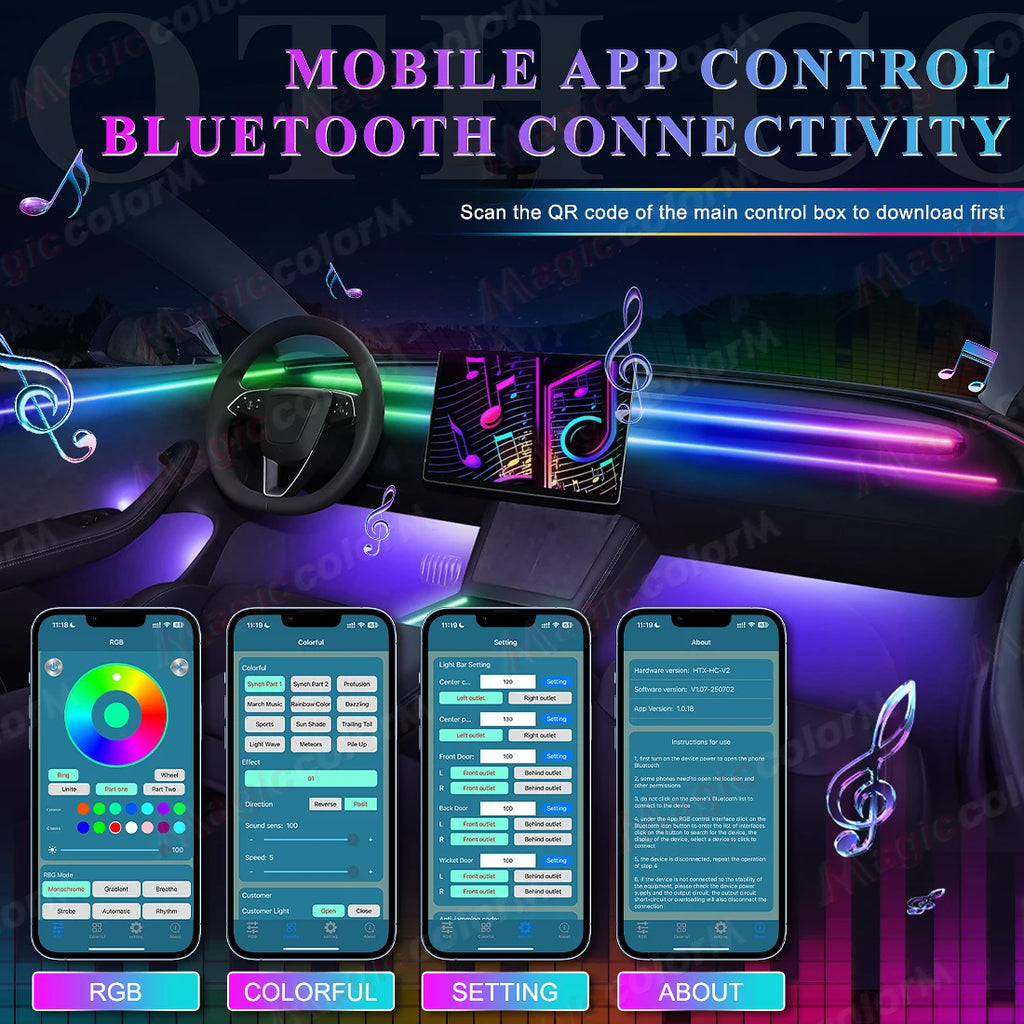 Car Ambient LED Kit (App Controlled + 16M Colors)